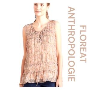 FLOREAT ANTHROPOLOGIE Sleeveless Sheer Lace Tie Front Top, Size 10.